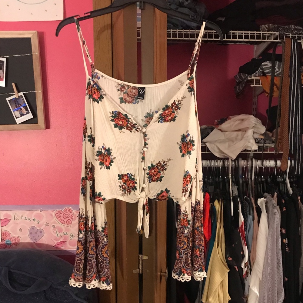 White floral off the shoulder top